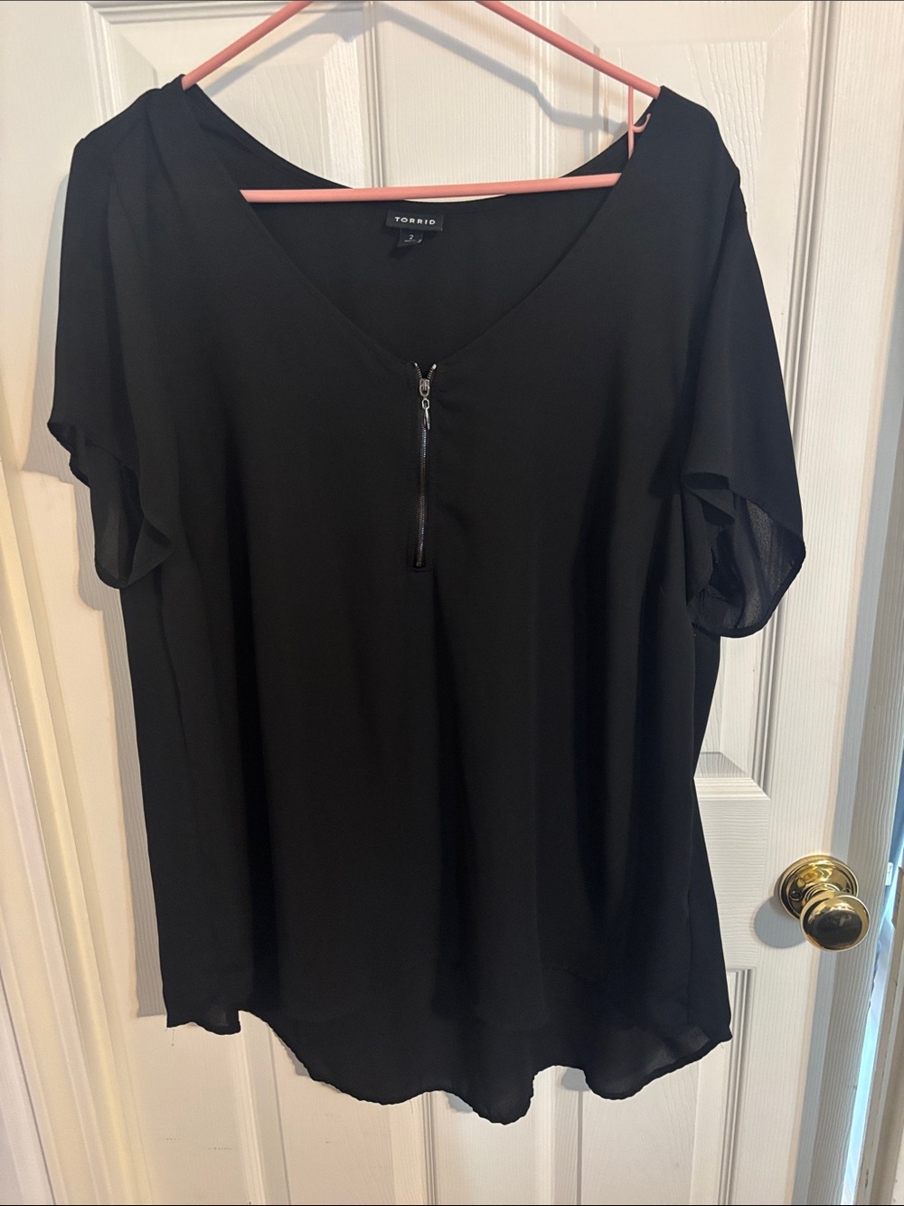 torrid Black Zip V-Neck Short Sleeve Blouse